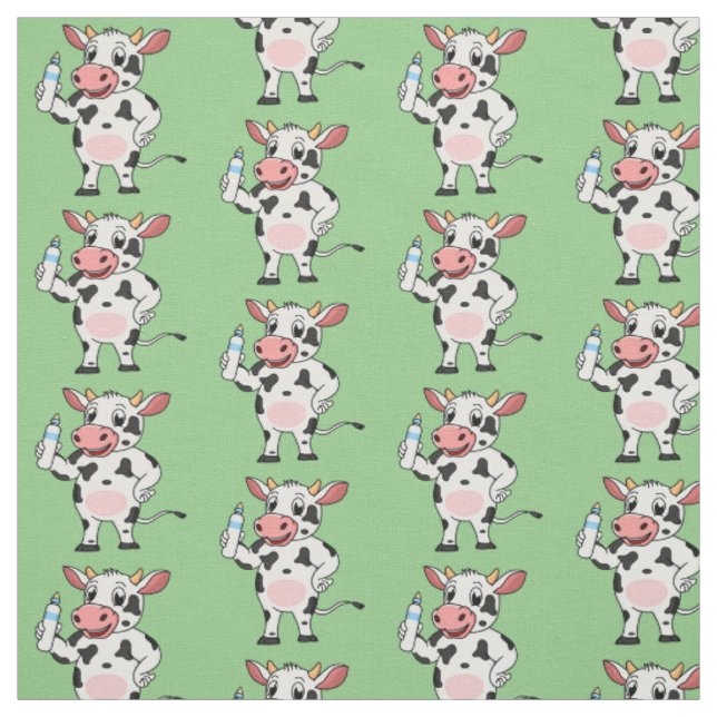 Tecido Vaca feliz com mamadeira desenho animado (Modelo)
