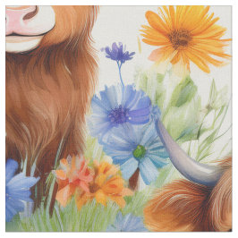 Tecido Vaca Highland em Flores Selvagens