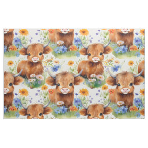 Tecido Vaca Highland em Flores Selvagens