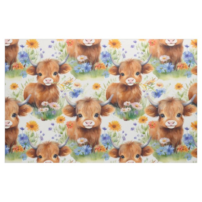 Tecido Vaca Highland em Flores Selvagens (Fat Quarter)