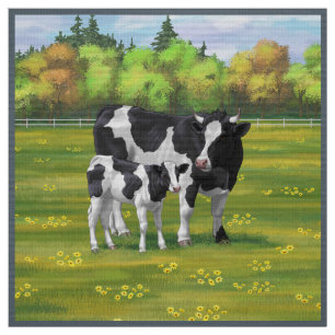 Tecido Vaca Holstein e Vitelo Fresco na Pastagem de Verão