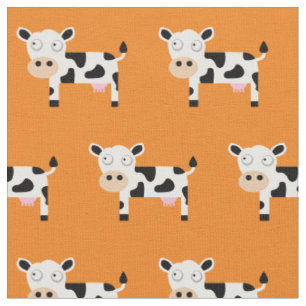 Tecido Vaca Moo Fofo Bebê Quarto Fazenda Laranja