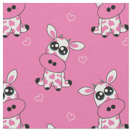 Tecido 🍓 🐄 Vacas de Morango com coração, cor-de-rosa, t