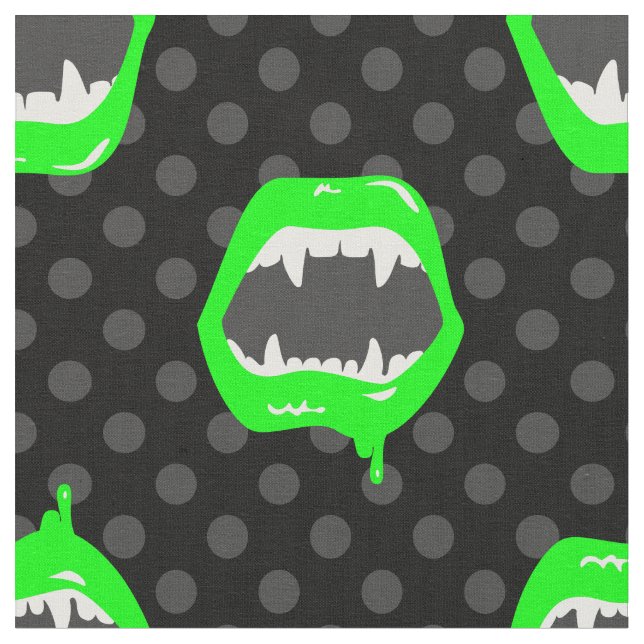Tecido vampire lips monster fanged creature green (Detalhe)