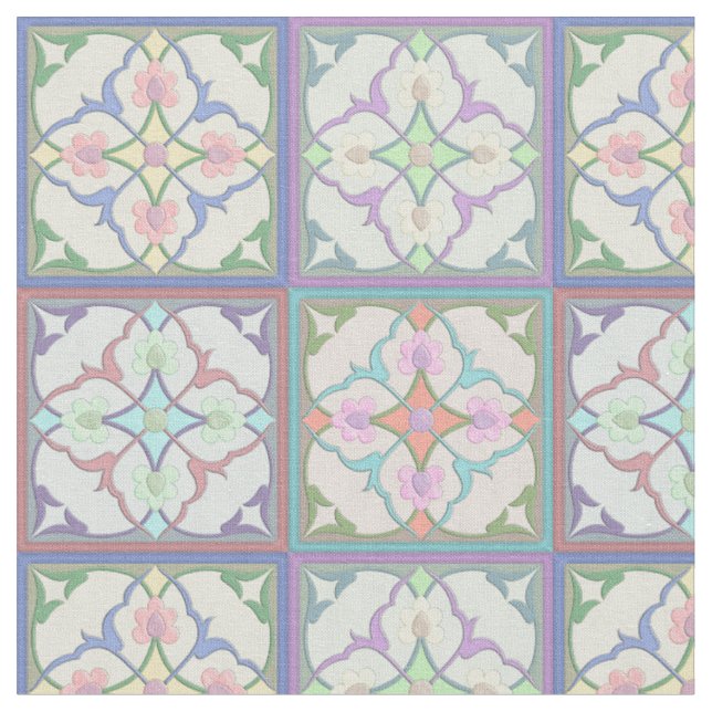 Tecido Variações de Pastel de Padrão de Azulejo Afegão 4i (Detalhe)