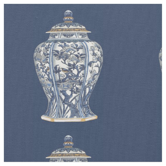 Tecido Vaso de Porcelana Azul e Branco pelo Vision Studio (Detalhe)