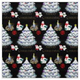 Tecido Velas de Árvores de Árvore de Natal Feliz Urso Pol