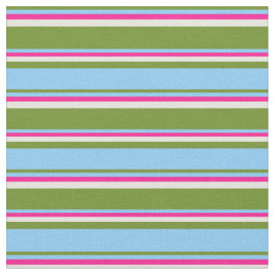 Tecido Verde, Azul-céu claro, Rosa Profundo e Linhas bege