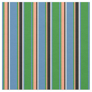 Tecido Verde, Azul, Creme de Casa, Preto, Linhas De Salmã