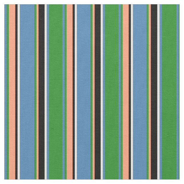 Tecido Verde, Azul, Creme de Casa, Preto, Linhas De Salmã (Detalhe)