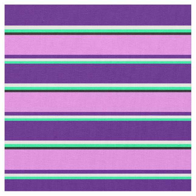Tecido Verde, Branco, Indigo, Violet & Black Stripes (Detalhe)