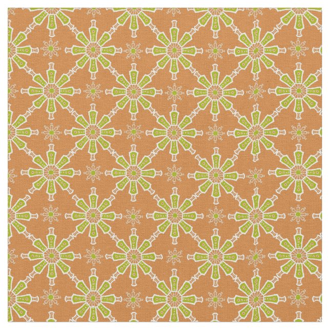 Tecido Verde e Branco em Design Tribal Abstrato Bege (Detalhe)