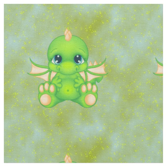 Tecido Verde e laranja - Dragão Bebê (Detalhe)