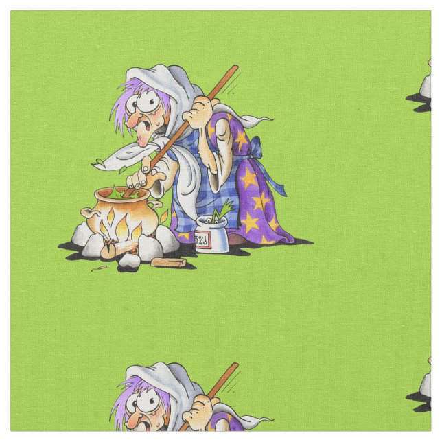 Tecido Verde Feliz Halloween Com Bruxa (Detalhe)