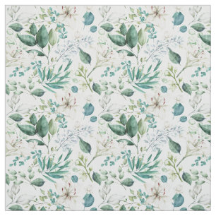Tecido Verde Floral Branco Eucalyptus Tendência Elegante