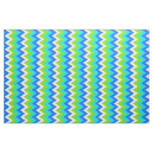 Tecido Verde limão Azul Aqua Turquoise Ikat Zigzag Art