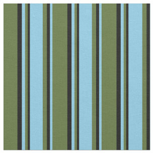Tecido Verde-oliva-escuro, Azul-Céu e Stripes Negras