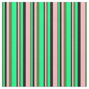 Tecido Verde-Oliva Escuro, Verde, Preto e Linhas Rosas cl