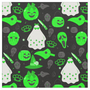 Tecido verde-verde-ácido-fantasma floral de halloween