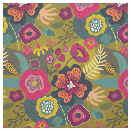 Tecido Verdes Tropicais Abstrato Floral