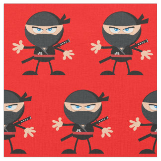 Tecido Vermelho Brilhante com Ninjas