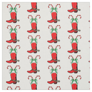 Tecido vermelho do feriado das botas de vaqueiro e