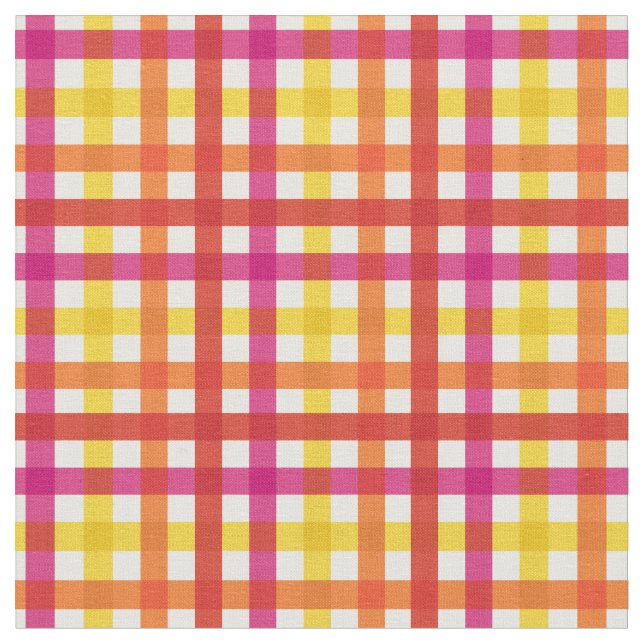 Tecido Vermelho, Rosa e Amarelo Xadrez Arco-íris de Verão (Detalhe)