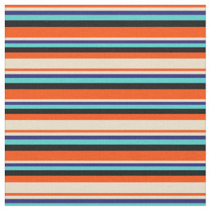 Tecido Vermelho, Tom, Azul-Meia-Noite, Turquesa e Linhas 