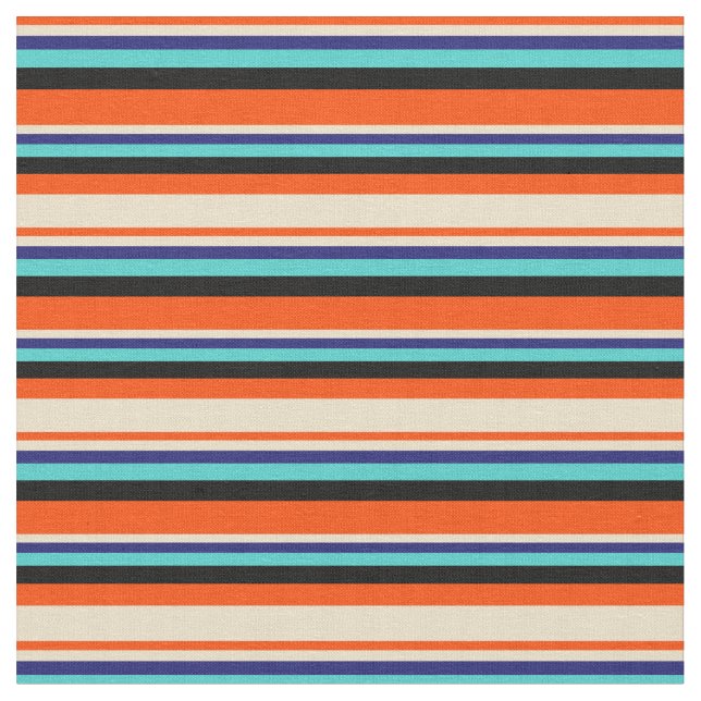 Tecido Vermelho, Tom, Azul-Meia-Noite, Turquesa e Linhas  (Detalhe)