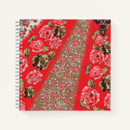 Tecido vermelho vibrante com intrincado floral e