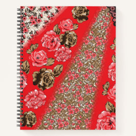 Tecido vermelho vibrante com intrincado floral e