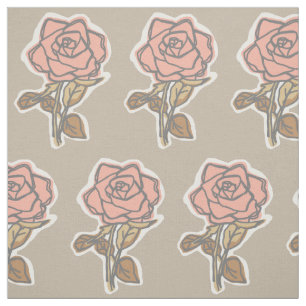 Tecido Vestido Floral Bege com Impressão de Rosa Rosa