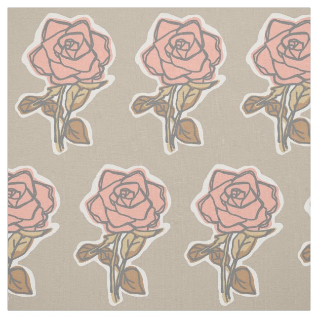 Tecido Vestido Floral Bege com Impressão de Rosa Rosa (Modelo)