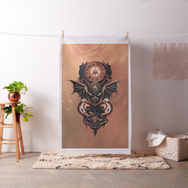 Tecido Viagem de tempo místico com asas, relógio de galão