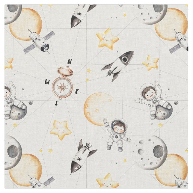 Tecido Viajante espacial astronauta nave espacial sol lua (Detalhe)