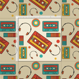 Tecido Vibes Retroativas - Padrão de fitas cassetes dos a