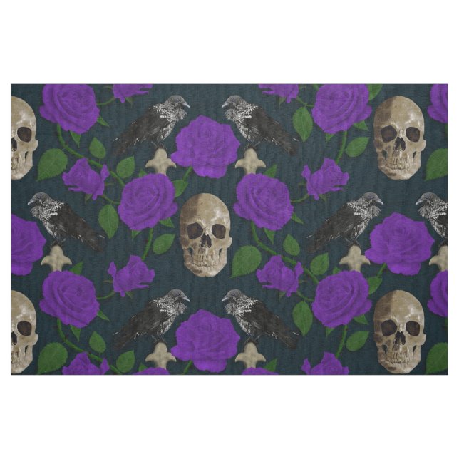 Tecido Vinhas Rosa De Grama Gótico Escuro Raven Roxo (Fat Quarter)