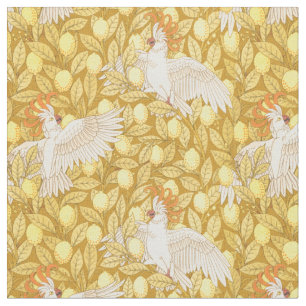 Tecido Vintage Art Nouveau Macaws no Padrão de Árvores de