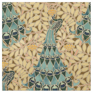 Tecido Vintage Art Nouveau Peacocks No Padrão De Árvores