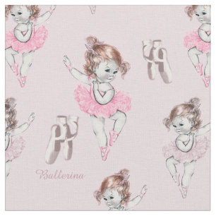 Tecido Vintage Ballerina Bebê e Balé Slippers a Rosa