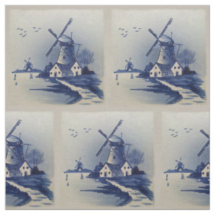 Tecido Vintage Blue White Delft Windmill