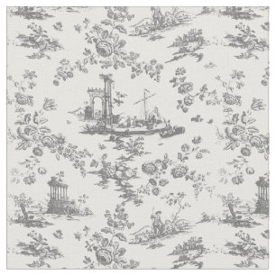 Tecido Vintage English Floral Toile de Jouy Cinza