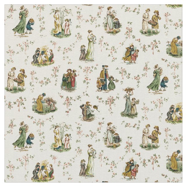 Tecido Vintage era vitoriana Kate Greenaway Pattern (Detalhe)