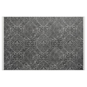 Tecido Vintage Fleur de Lis   Black Silver Grunge Damask