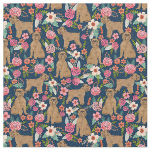 Tecido Vintage floral de cão de Bruxelas Griffon escuro