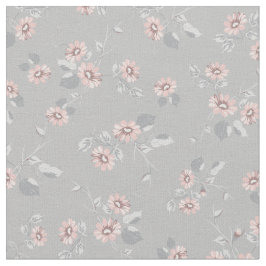 Tecido Vintage Floral Pink Daisies Cinzas Francesas