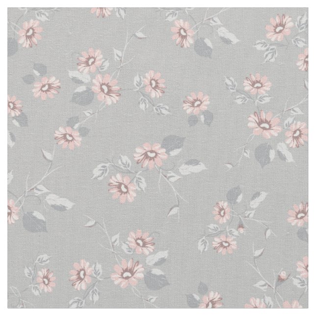 Tecido Vintage Floral Pink Daisies Cinzas Francesas (Detalhe)