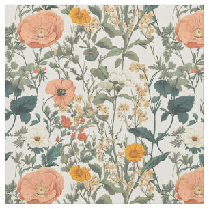 Tecido Vintage Floral Selvagens E Poppies