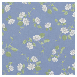 Tecido Vintage Floral White Daisies Francês - Azul