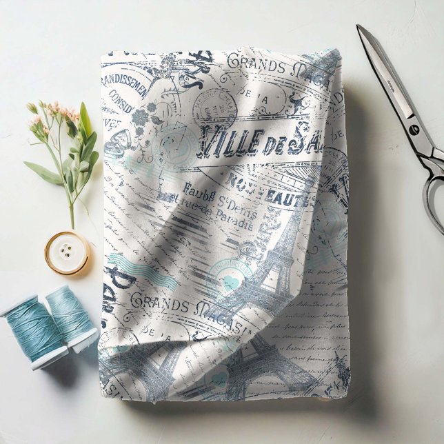 Tecido Vintage French Romance Collage Blue ID226 (Criador carregado)